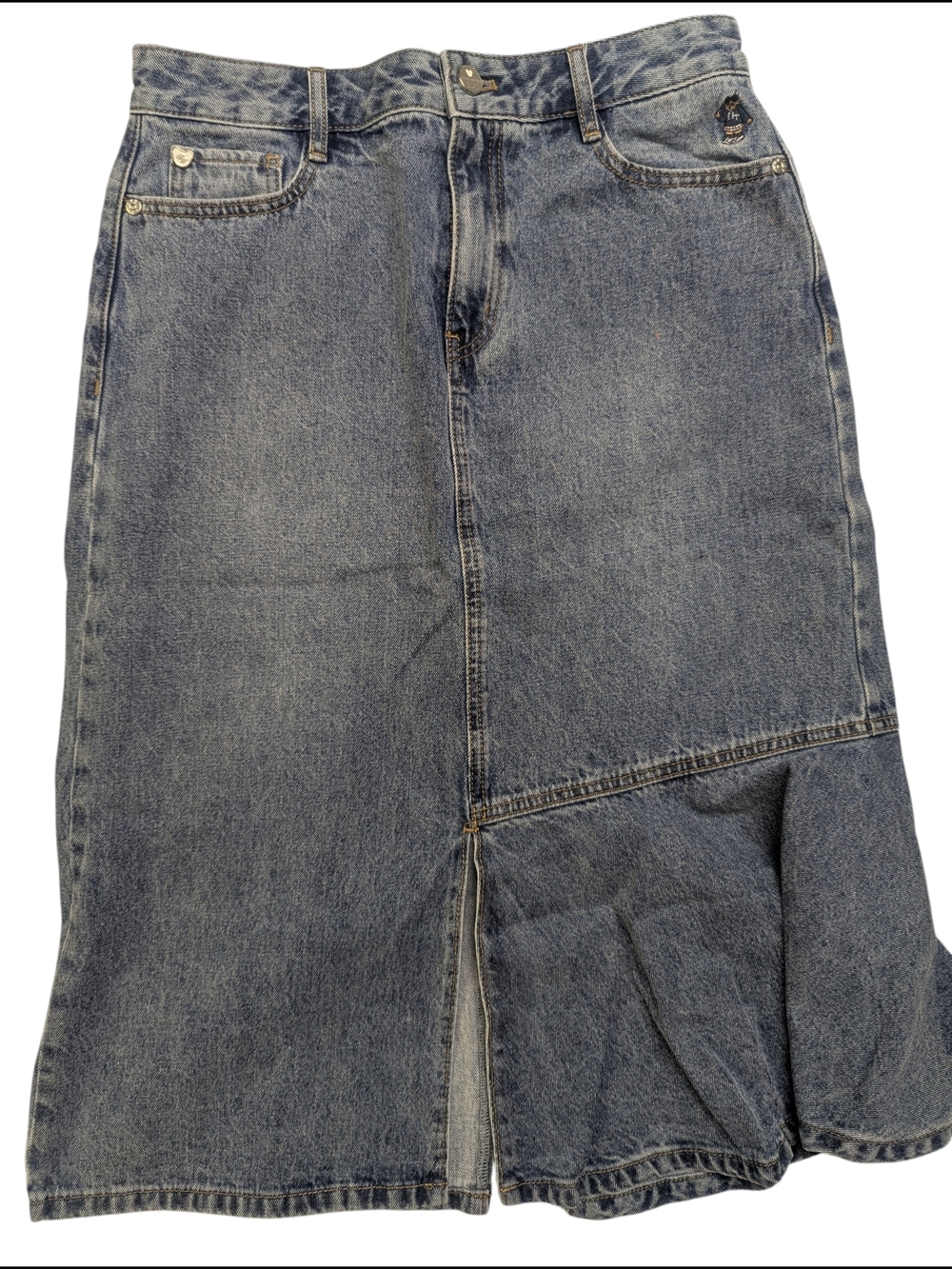 Vintage Teenie Weenie Denim Midi Skirt High Waist Blue - Picture 2 of 13
